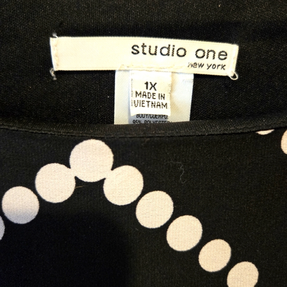 NWOT, Studio One Black, White, Orange Inverted Polka Dot Dress, Size 1X - Picture 3 of 3